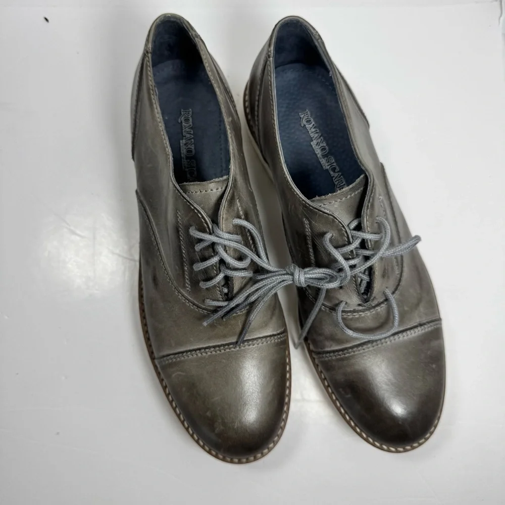 Romano Sicari Gray Leather Oxford Shoes Size 38 7.5 Women Made in Italy Academia